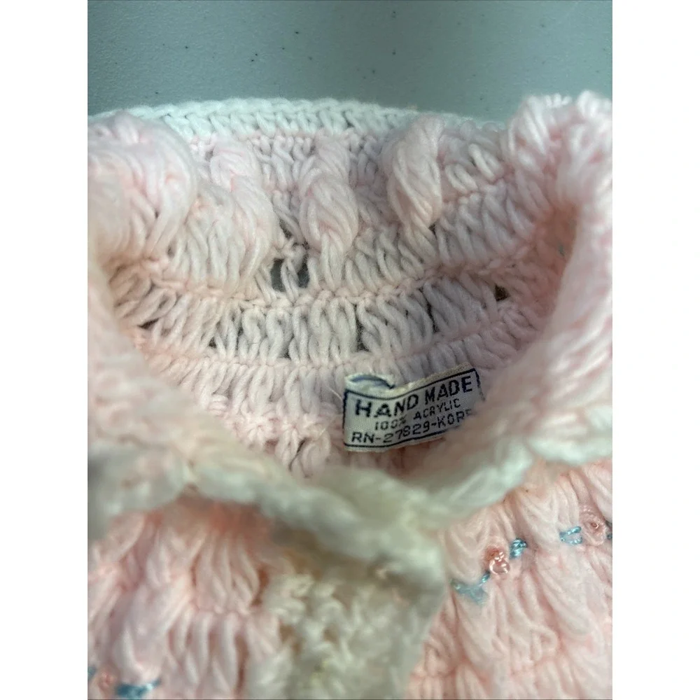 VTG  Handmade in Korea Baby Sweater Pink 100% Acrylic Buttons Collar